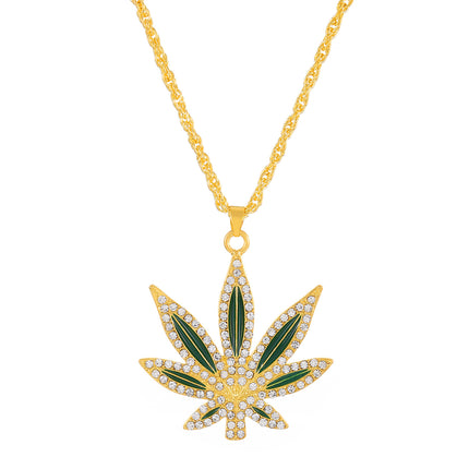 Cross-border New Diamond Maple Leaf Necklace Cold Wind Small Lilac Leaf Pendant Chains Punk Hip-hop Necklace Chain