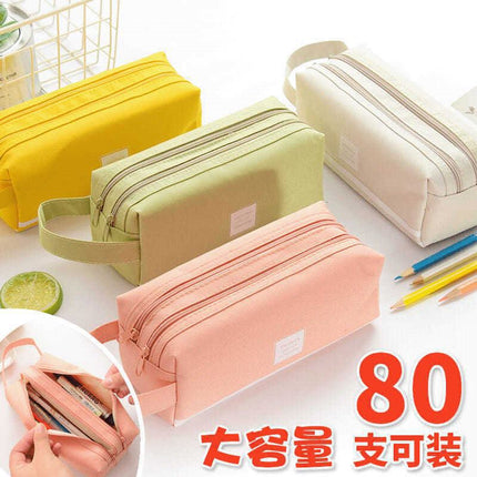 Portable Stationery Bag, Double-Layer Oxford Cloth Double-Zipper Pencil Case, Large Capacity Portable Zipper Oxford Cloth Pencil Case for Primary and Secondary School Students