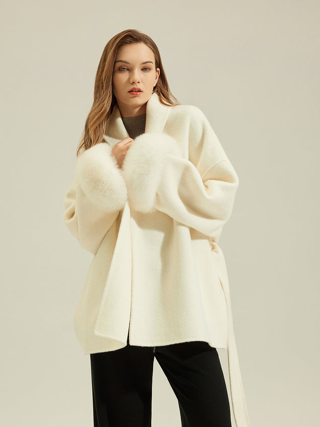 2025 Autumn and Winter Wool Double-Sided Woolen Outwear Woolen Short Fox Fur Petite Outwear Women's Mulberry Silk Jacket