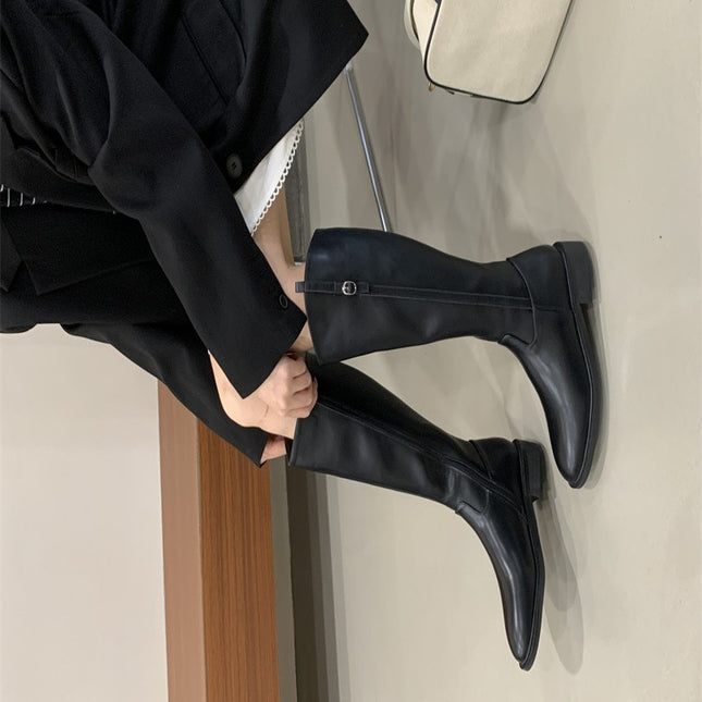 2024 Autumn New British Style Slimming Riding Boots for Trendy Girls, Side Zipper Slim Boots, Versatile Bootcut Boots