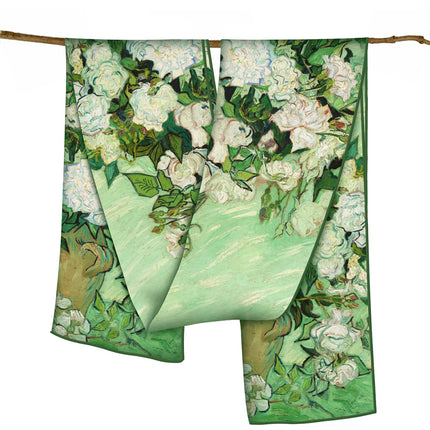 150cm Spring Long Van Gogh Oil Painting Series Starry Sky Women's Long Silk Scarf All-Match Shawl Scarf Scarf for All Seasons