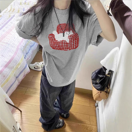 American Retro Pure Cotton Short-Sleeved T-Shirt for Women Summer 2026 New Design Student Loose and Lazy Style Half-Sleeved Top