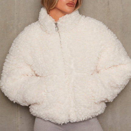 In Stock 25 Autumn and Winter New European and American Cross-Border Women's Clothing Amazon Plush Cardigan Short Jacket Lamb Wool Coat for Women