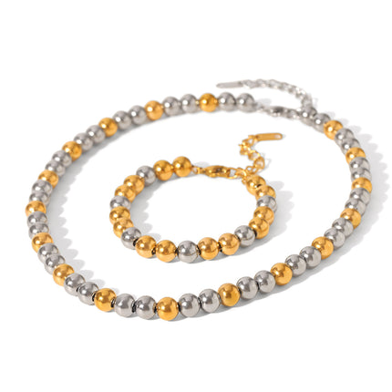 European and American Contrasting Color Ball Chain Stainless Steel Necklace Bracelet Women's Light Luxury Titanium Steel Clavicle Chain Color Matching Necklace Cross-Border Hand Jewelry