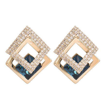 High-end light luxury geometric diamond crystal earrings 2023 new popular online popular elegant earrings sterling silver needle