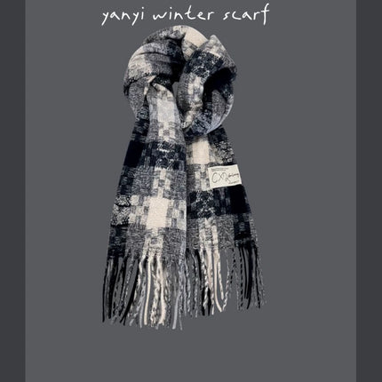 Imitation Cashmere Autumn and Winter Scarf Collection Plaid Scarf Women's Winter Thickeneded Warm Shawl Pure Color Student Scarf Cross-Border