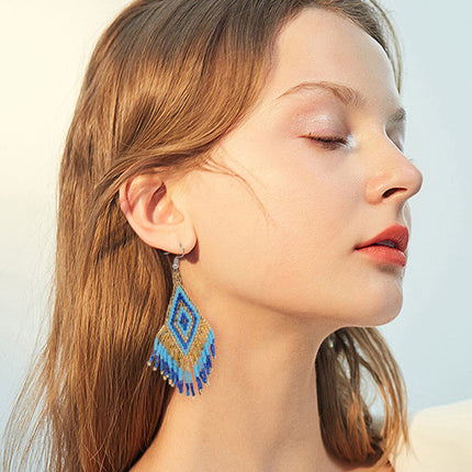 Cross-border Bohemian Ethnic Retro Earrings MGB Rice Beads Diamond Tassel Hand-woven Women's Earrings
