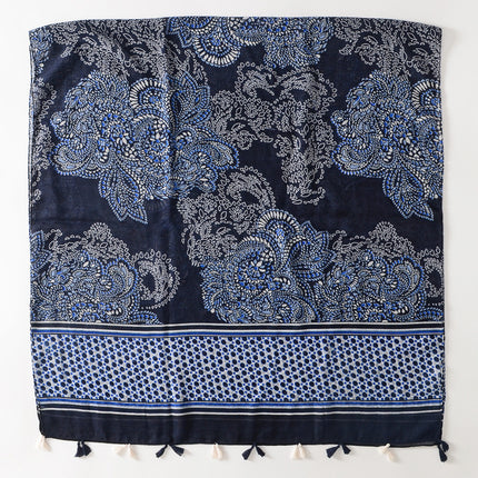 2023 New Sunscreen Beach Towel Travel Outer Wear Shawl Ethnic Style Xizang Blue Cashew Flower Cotton Linen Hand Scarf