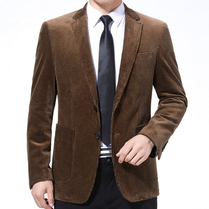 Middle-aged Men's Casual Cotton Corduroy Suit Jacket Spring and Autumn Men's Single Western Top Dad's Corduroy Suit