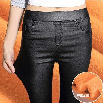Matte Leather Pants for Women, High-Waisted Outer Leggings, Popular 2025 Velvet Thickeneded Autumn and Winter Slimming Look Slimming Look Pants