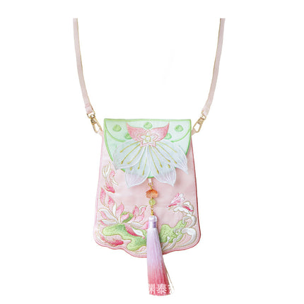 [Yuantai] Embroidered Hanfu Bag Antique Retro Embroidered Lotus Accessories Bag Guofeng Mobile Phone Bag Embroidered Sachet