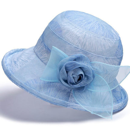 Korean Style Women's Summer Breathable Fisherman Hat, Middle-Aged and Elderly Mother's Hat, Organza Flower Pot Hat, Sun Protection Sun Hat