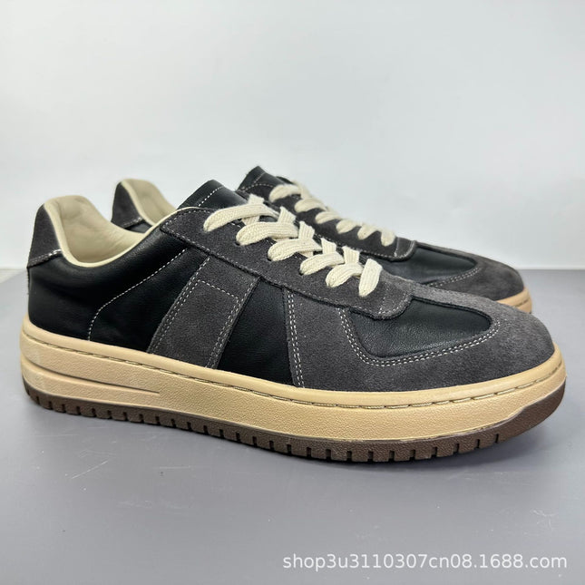 Men's German Training Shoes, First-Layer Cowhide Shoes, Spring and Autumn Fashion Versatile Casual White Shoes, Trendy Men's Shoes, Breathable White Shoes