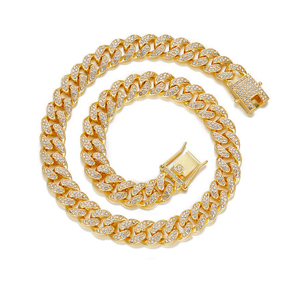 European and American Hot-selling Alloy Diamond-encrusted Cuban Chain Safety Buckle Head Street Daily Wear Jewelry Personalized Hip-hop Necklace