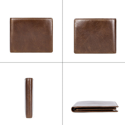 Foreign Trade Retro Genuine Leather Wallet European and American Dollar Clip Men's Coin Purse Anti-Theft Brush Wallet Short Handmade Wallet