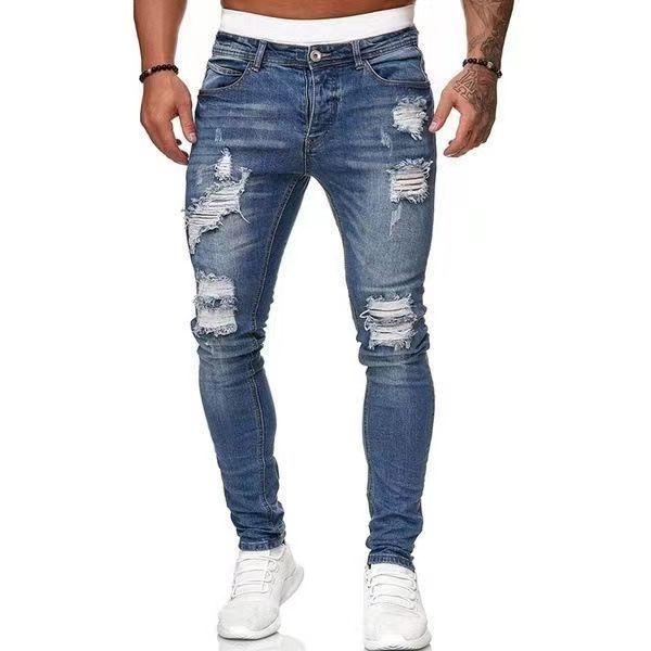 Spring and summer wish foreign trade new slim cross-border trend AliExpress leggings European and American ripped denim leggings men's pants