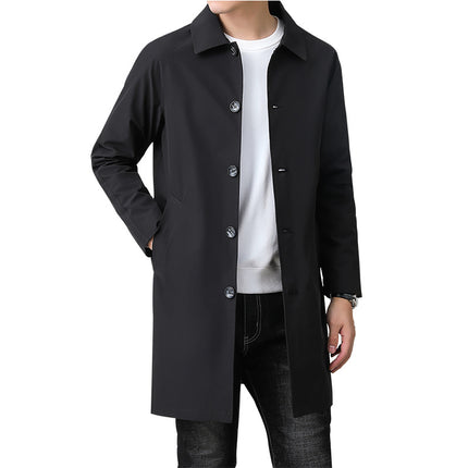 Windbreaker Jacket Men's Mid-Length Spring and Autumn High-End Business Coat Trendy Casual Men's Clothing Men's Clothing Cutting Edge