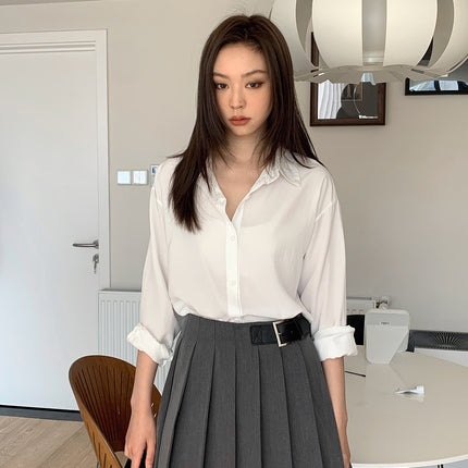 LOOPIN Dorothy Ice Cream Color South Korea Solid Color Thin Single-breasted Straight Breathable Sunscreen Long-sleeved Shirt