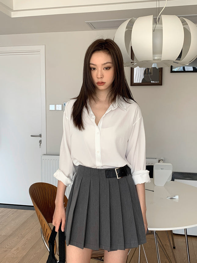 LOOPIN Dorothy Ice Cream Color South Korea Solid Color Thin Single-breasted Straight Breathable Sunscreen Long-sleeved Shirt