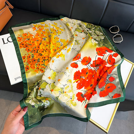 Simulated Silk Printed Silk Scarf for Women, Korean Cashew Leopard Print Headscarf, Four-Season Scarf, Professional Scarf Wholesale