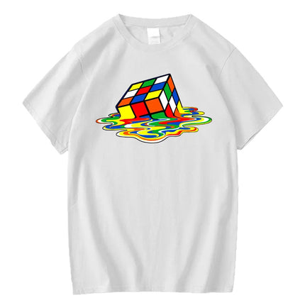 Men's High-Quality Pure Cotton Magic Square Print O-Neck Men's T-Shirt Casual Cool Hip-Hop Short-Sleeved Top
