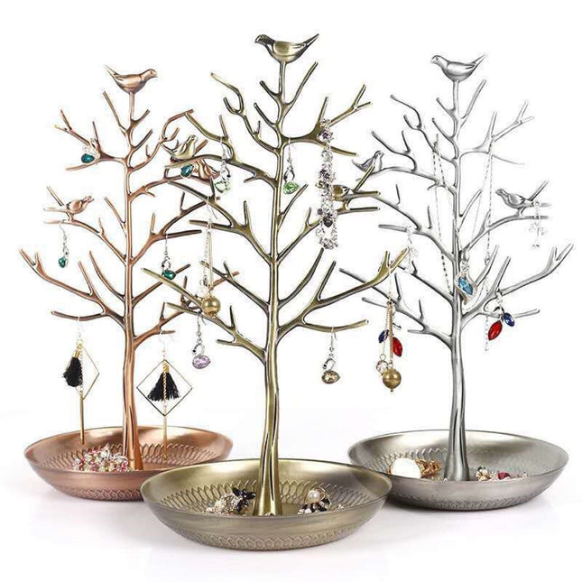 Factory direct bird tree earring rack jewelry display rack alloy tree display rack acacia jewelry rack wholesale