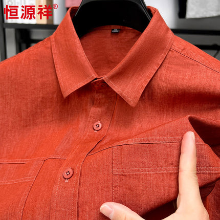 Hengyuanxiang Middle-aged Shirt Men's Pure Cotton Pocket Men's Shirt 2025 Summer New Business Casual Shirt