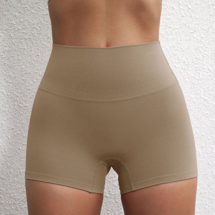 Summer solid color European and American women's high waist hip lifting peach sports shorts tight stretch fitness three pants can be worn outside