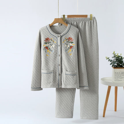 Factory high quality Autumn and Winter Air Cotton Pajamas Women's Warm Three-Layer Quilted Long-Sleeved Outwear suit