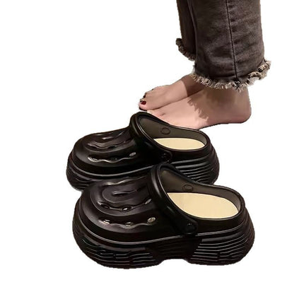 2024 New Style Hole-In-The-Wall High-Looking Fashionable Summer Outer Wear Thick-Soled Heightening Two-Wear Lightweight Slippers for Women