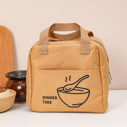 Washable Kraft Paper Lunch Bag, High-Looking Lunch Box Bag, Office Worker with Lunch Bag, Hand-Carrying Aluminum Film Insulation Bag, Waterproof