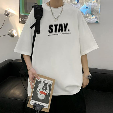 2024 Summer Short-sleeved Loose T-shirt Men's Trendy Brand Casual Half-sleeved Trendy T-shirt Base Shirt Five-sleeved Top