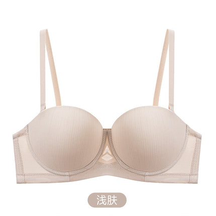 in stock sexy underwear women's half cup smooth seamless bra with steel ring small chest gathered strapless underwear bra