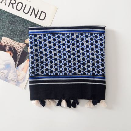 2023 New Sunscreen Beach Towel Travel Outer Wear Shawl Ethnic Style Xizang Blue Cashew Flower Cotton Linen Hand Scarf