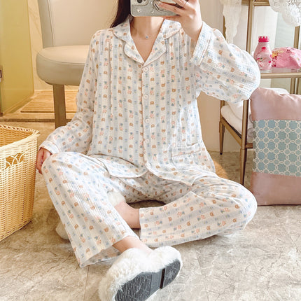 New crepe plus size cotton confinement clothing soft and comfortable sweat-absorbent breathable maternity pajamas