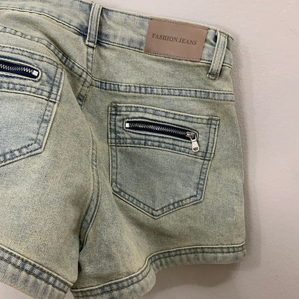 2025 Summer New American High Street Hot Girl High Waist Denim Shorts Women's Retro Slimming Hip Wide Leg Hot Pants