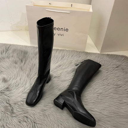 High-Top Knight Boots for Women, Large Size 41-42, Over-The-Knee Boots, 2025 Winter New Style, Plush Thick Heel Square Toe Boots