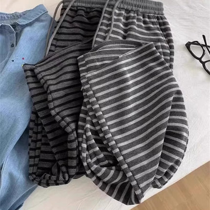 Lazy Black Grey Striped Wide-leg Pants Women's Spring and Summer 2025 New Style Slimming Straight Casual Loose Mop Pants