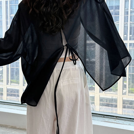 Luxi Design Sense Tencel Back Split Strap Shirt Women's Summer New Long Sleeve Sunscreen Thin Jacket 3582