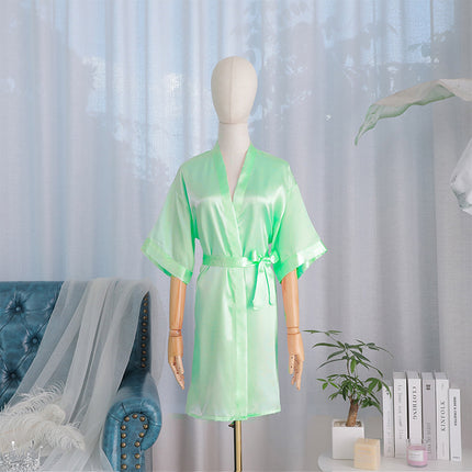 bride Gown morning Gown Lady nightgown wedding makeup bridesmaid group wedding kimono imitation silk cardigan bathrobe