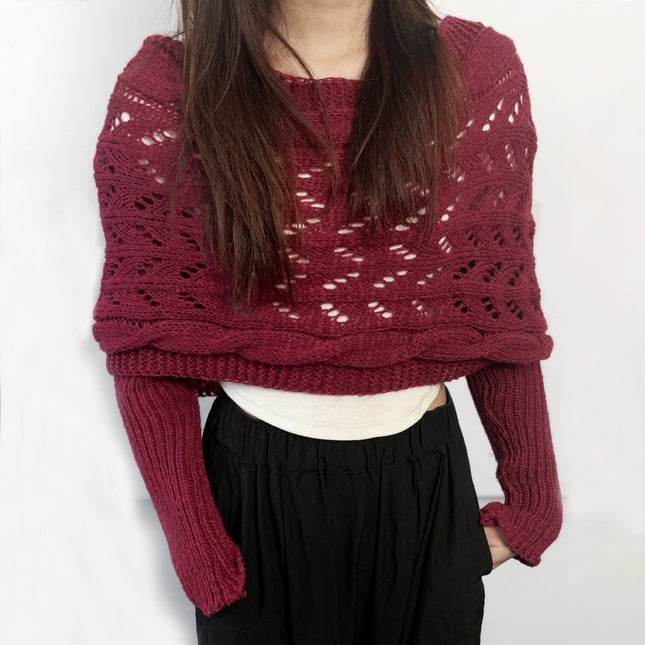Amazon's Autumn and Winter Style Meilun Shawl Knitwear with a High-End Feel, Hollow-Out Design, Extended Double Sleeves, Versatile for Women, Suitable for European and American Street Style