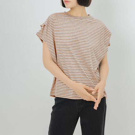Japanese and Korean Summer New Striped T-Shirt Women's Round Neck Bat Sleeve Loose Slimming Pure Cotton Short-Sleeve Top Cross-Border in Stock