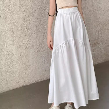 Summer Army Green pleated pleated skirt for children 2024 new small elastic waist A- line long skirt worker