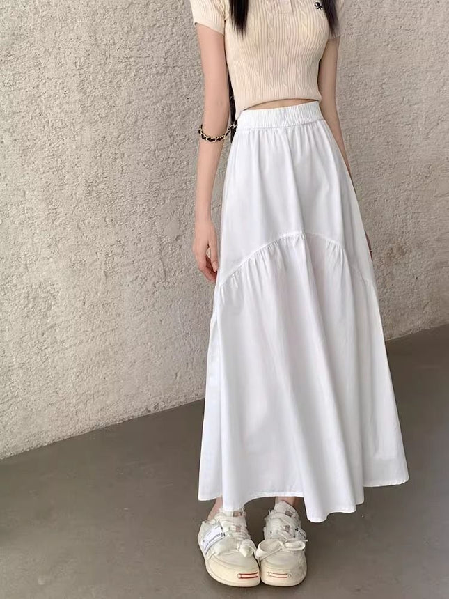 Summer Army Green pleated pleated skirt for children 2024 new small elastic waist A- line long skirt worker