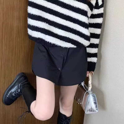Small fart curtain women's matching sweater base autumn and winter fake two-piece shark pants with folded buttock covering small white skirt