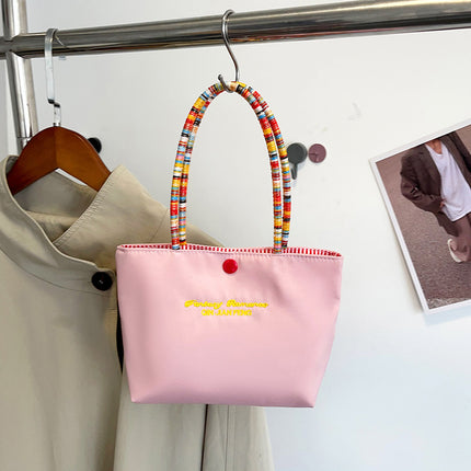 Dropshipping New Cute Letter-Print Handbag for Women, Solid Color Phone Bag, Practical Travel Small Tote Bag