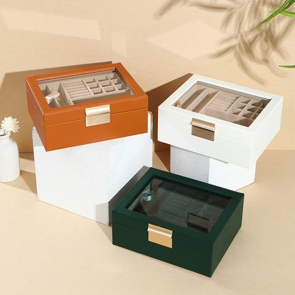 Double Layer Elegant Large Capacity Sunroof Ring Earrings Bracelet Watch Storage Jewelry Box