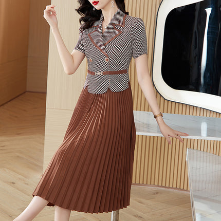 Miyake Pleated Dress 2026 Summer New Fashion Small Plaid Suit Collar Pleated Skirt Waist-Cinching Slimming Magic Dress