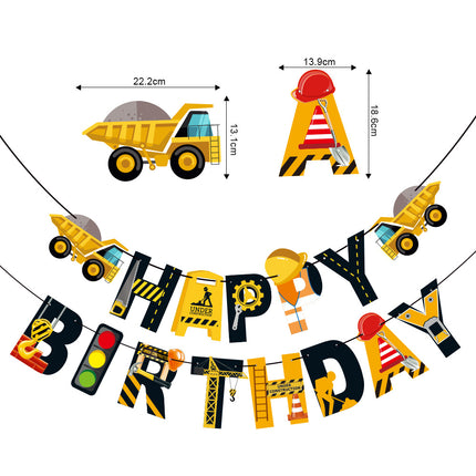 New Cartoon Engineering Vehicle Theme Birthday Party Decoration Flag Cake Insert Excavator Banner Egg Sign Set