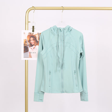 LULU in stock Hooded Jacket Running Yoga Jacket Sports Slim Zipper Cardigan Fitness Top Women